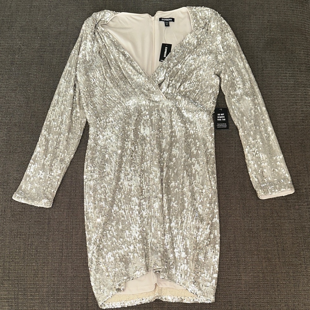 Express Shimmering Silver Sequin Dress